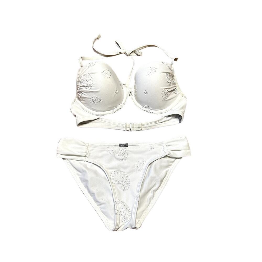 Aerie Eyelet Paisley Pushup Bikini Womens Size Medium / 34 D White EUC